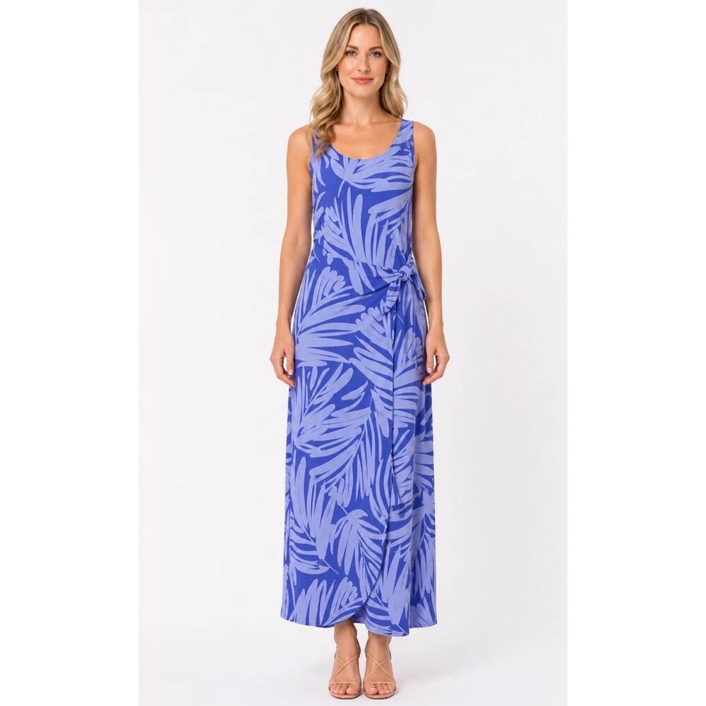 Tommy Bahama Sofia Faux Wrap Maxi Dress Blue Palm Tropical Size XS EUC